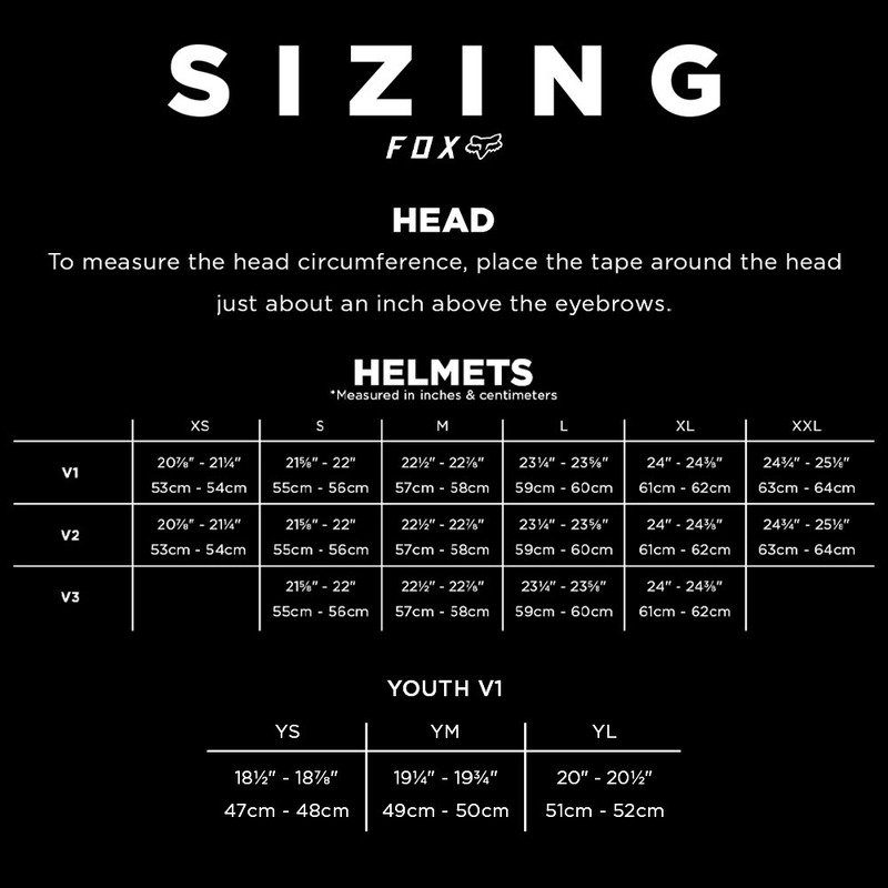 Fox helmet store size chart youth